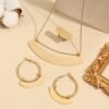 Exaggerated Fan-Shaped Earrings Light Luxury Gold Jewelry Set with Necklace