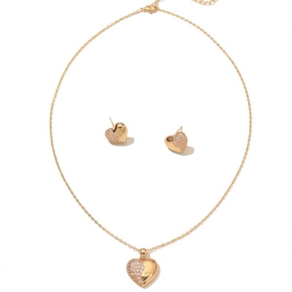 Cross-Border French Light Luxury Simple Jewelry Love Pendant Necklace + Peach Heart Zircon Earring Set