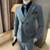 Suit Men's Suit Business Formal Wear Black Double-Breasted Wedding Suit Men's Autumn and Winter New Wedding Dress
