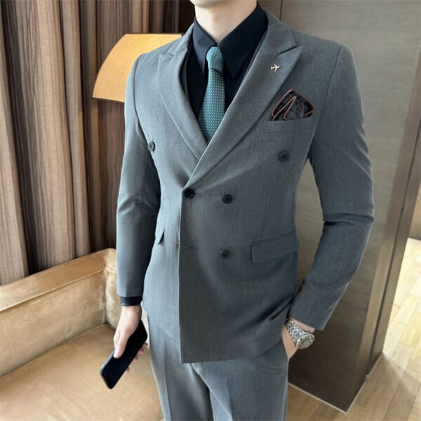 Suit Men's Suit Business Formal Wear Black Double-Breasted Wedding Suit Men's Autumn and Winter New Wedding Dress