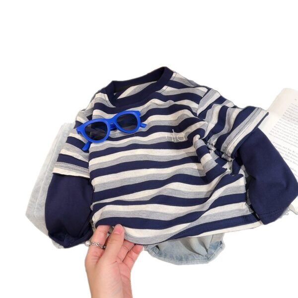 Boys' Long-Sleeve T-Shirt, Striped Fake Two-Piece Long-Sleeve Base Shirt