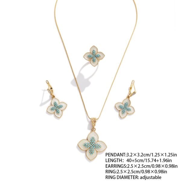 Female Internet Celebrity Full Diamond Four-Leaf Clover Mother-of-Pearl Clavicle Necklace Set