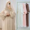 LN7101 Sparkling Diamond Ruffled Stand Collar Lantern Sleeve Maxi Dress