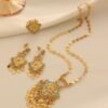 Xinjiang Jewelry Set, Gold-Plated Earrings, Necklace, Ethnic Style Three-Piece Set with Ring