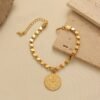 Vintage 24K Gold-Plated Bracelet Middle Eastern Ethnic Gold Coin Handmade Chain