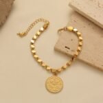 Vintage 24K Gold-Plated Bracelet Middle Eastern Ethnic Gold Coin Handmade Chain