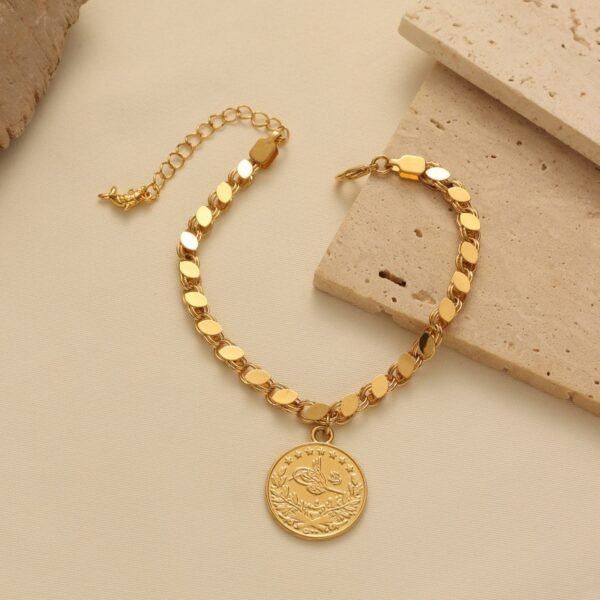 Vintage 24K Gold-Plated Bracelet Middle Eastern Ethnic Gold Coin Handmade Chain