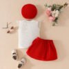 Baby Girls 3-Piece Summer Outfit - Ribbed Sleeveless Top, Bow Skirt & Shorts