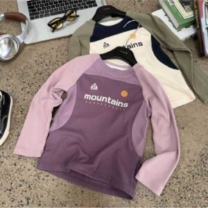 Outdoor Children's Mountain Series Multi-Color Patchwork Stretch Sports Thermal Long Sleeve T-Shirt