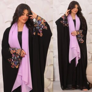LN208 Cardigan à manches chauve-souris en maille brodée florale colorée