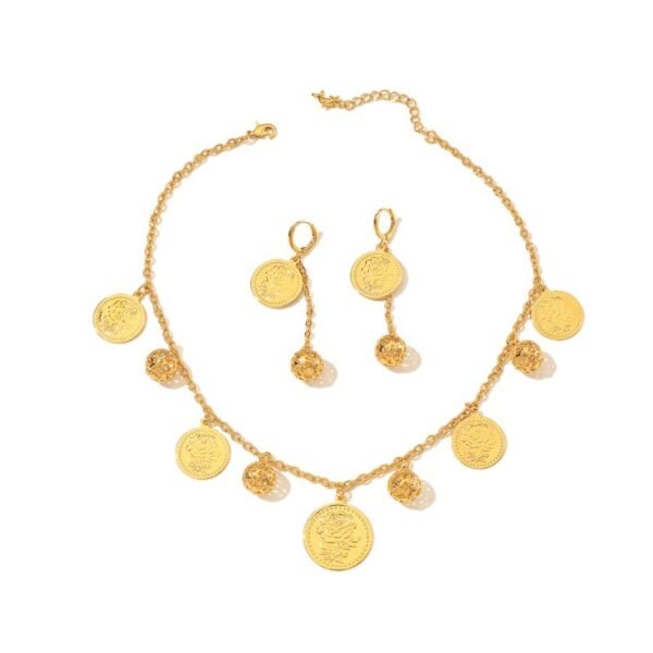 European Gold Light Luxury Coin Pendant Necklace Tassel Earrings Set 5 European Gold Light Luxury Coin Pendant Necklace Tassel Earrings Set