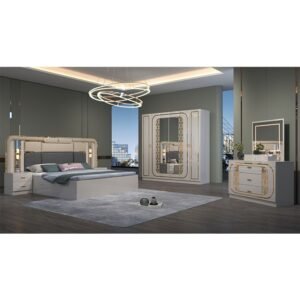 6-Piece Luxury Bedroom Suite - Ivory Bed, Wardrobe, Dressing Table & Chest