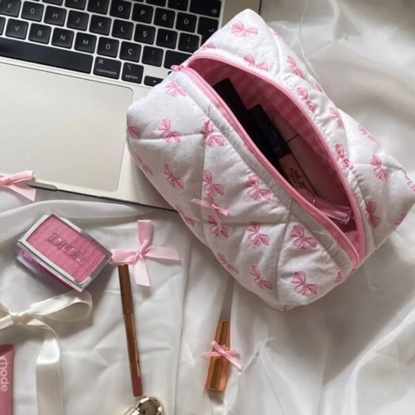 Bow & Rose Makeup Bag - Large Capacity Travel Cosmetic & Toiletry Pouch