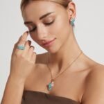 Cross-Border Blue and White Wheat Ear Jewelry Set, Feather Color-Blocking Ring and Earrings