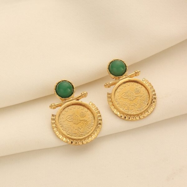 Gold-Plated Rice Flower Coin Earrings, 24K Electroplated Vintage Ethnic Style