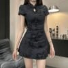 Chinese-Style Plate Buckle National Style Improved Cheongsam Short Pleated Slim Fit Dress