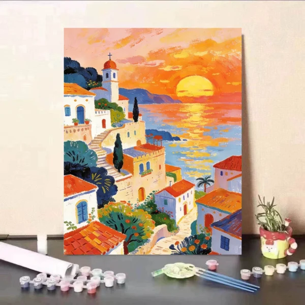 Nordic Architecture Digital Oil Painting DIY Kit, Large Size Landscape Acrylic Art