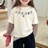 Children's Two-in-One Long Sleeve T-Shirt, Cartoon Patchwork Sleeve Top