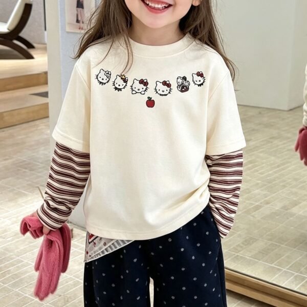 Children's Two-in-One Long Sleeve T-Shirt, Cartoon Patchwork Sleeve Top