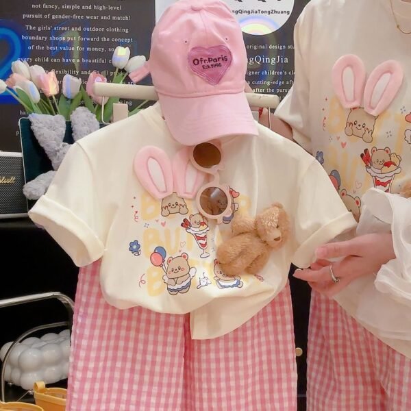 O1CN01V6iacO1CSEKv9b4yR_2218561860079-0-cib Girls 3D Bunny Ears Bear Two-Piece Summer Suit