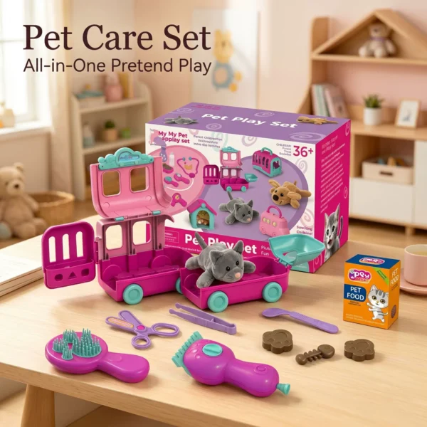 Plush Pet Care Playset - Grooming, Feeding & Vet Kit for Kids