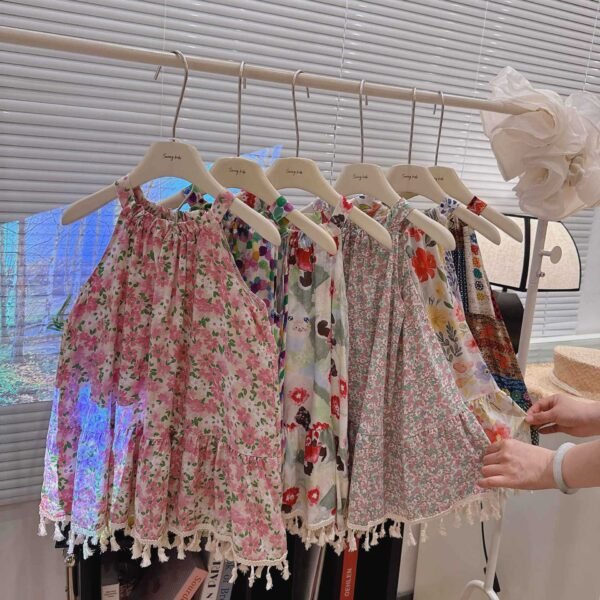 Girls Beach Style Halter Neck Patchwork Print Dress