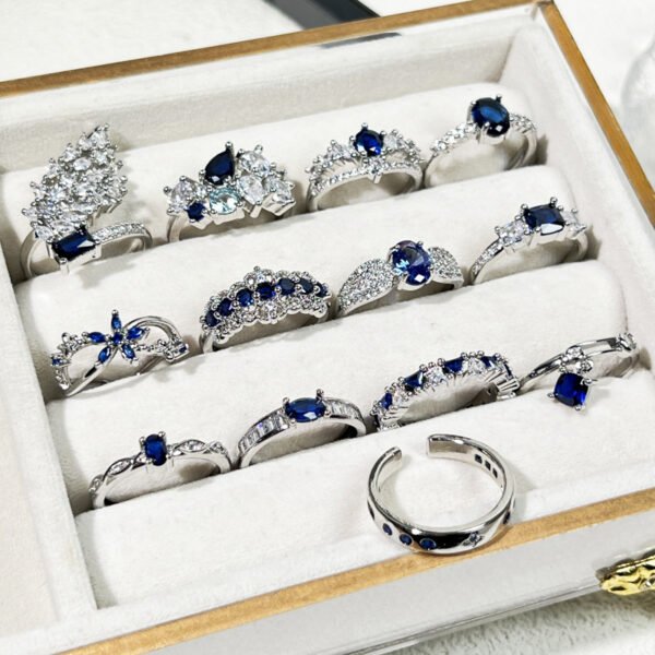 Blue Zircon Open Rings - Minimalist Adjustable Statement Ring Collection