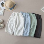 Children's Solid Color Linen Cool Pants, Casual Breathable Pants