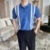 Men's Colour Block Striped Knit Polo - Retro Loose Short Sleeve Top