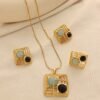 Middle Eastern Irregular Square Diamond-Encrusted Pendant Necklace Set with Earrings