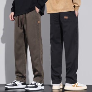 Men's Loose Straight Leg Cargo Trousers - Washed Casual Work Pants