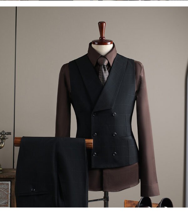 Double Row Plaid Suit Men's Business Formal Groomsman Wedding Groom Suit Jacket