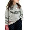 Children's Two-in-One Long Sleeve T-Shirt, Cartoon Patchwork Sleeve Top