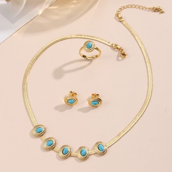 Cross-Border Electroplated K Gold Jewelry Set, Turquoise Necklace, Snake Bone Chain, Geometric Three-Piece Set