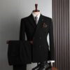 Black (Suit Pants) Blue Double-Breasted Suit Men's Formal British Fashion Wedding Groomsman Suit Business Casual Suit Men's Clothing