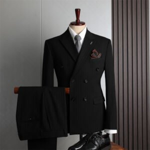 Blue Double-Breasted Suit Men's Formal British Fashion Wedding Groomsman Suit Business Casual Suit Men's Clothing