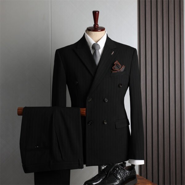 Black (Suit Pants) Blue Double-Breasted Suit Men's Formal British Fashion Wedding Groomsman Suit Business Casual Suit Men's Clothing