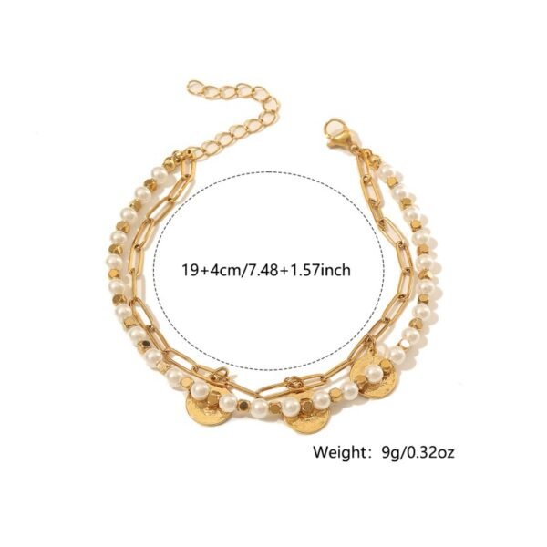 Middle Eastern Retro Pearl Rice Flower Coin Pendant Bracelet