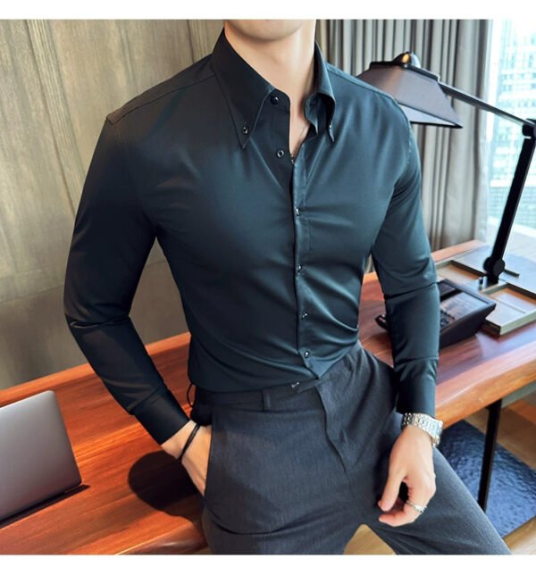 French collar white shirt men's long sleeve spring and autumn business leisure banquet new high-end white shirt men