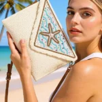 Bohemian Style Straw Woven Crossbody Bag - Beaded Patchwork Shoulder Bag