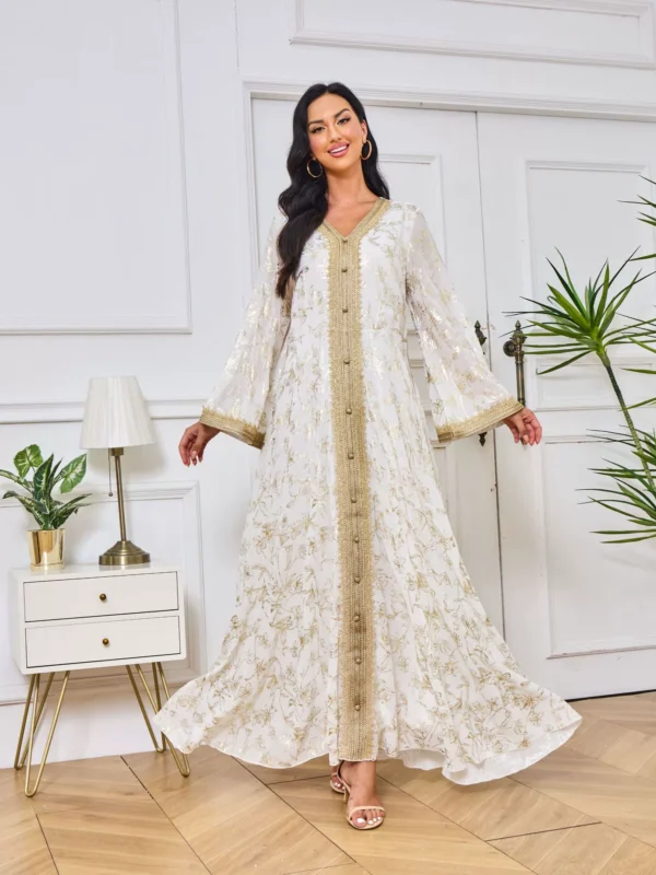MT084 Cross-Border Trade Hot-Selling In-Stock Women Dress with Floral Embossing and Gold Stamping, Fashionable Long Gown Abaya - photo 2 MT084 Cross-Border Trade Hot-Selling In-Stock Women Dress with Floral Embossing and Gold Stamping, Fashionable Long Gown Abaya