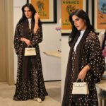 LN277 Brown Polka Dot Print Shiny Cardigan Robe