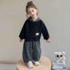Children's Autumn Striped Sweatshirt and Sweatpants Set, Girls' Sports Leisure Two-Piece