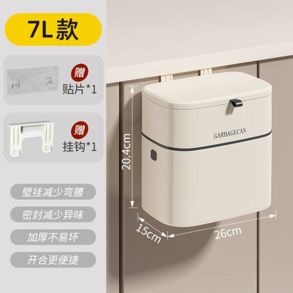 Wall Mounted Kitchen Bin with Lid - Hanging Waste Bin for Cupboard Door