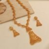 Middle Eastern Hollow Filigree Bell-Shaped Long Necklace Earrings Set