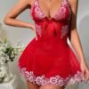 Cross-Border Foreign Trade European and American New Sexy Lingerie Sexy Women's Lace Mesh Bow Pajamas Sexy Suit