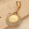 Gold-Plated Coin Earrings, Rice Flower Coin with Diamonds, Ethnic Style
