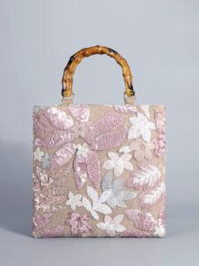 Pink Embroidered Sequin Bamboo-Handle Tote — Retro Women’s Bag