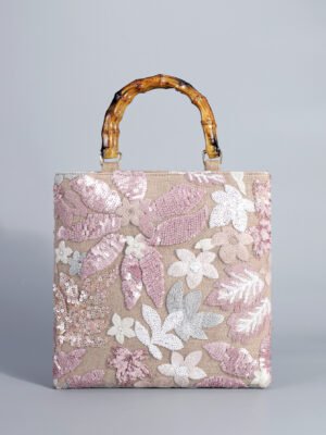 Pink Embroidered Sequin Bamboo-Handle Tote — Retro Women's Bag