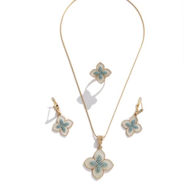 Female Internet Celebrity Full Diamond Four-Leaf Clover Mother-of-Pearl Clavicle Necklace Set
